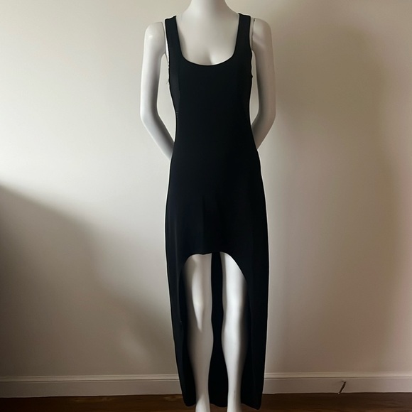 Bebe Addition Black Asymmetrical Maxi Stretch Dress Size S - Picture 1 of 13